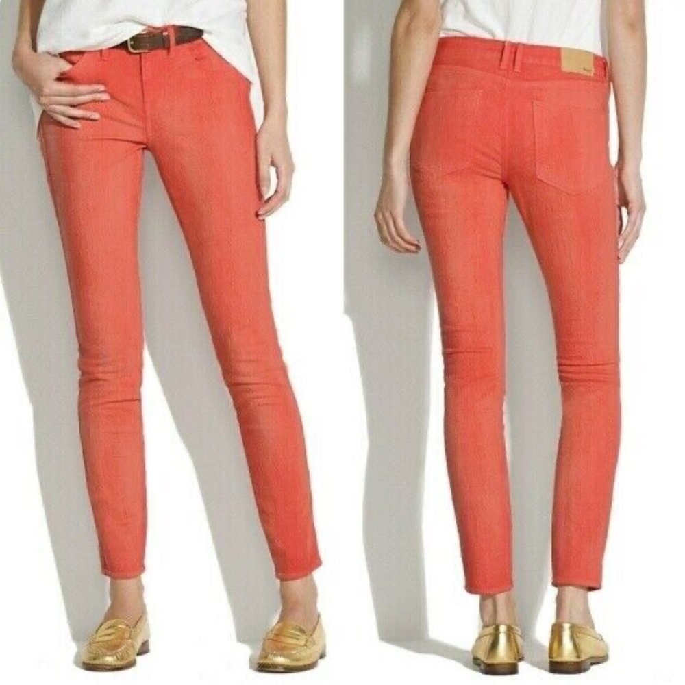 Madewell Skinny Skinny Midrise Colorpop Orange Wash Stretch Jeans